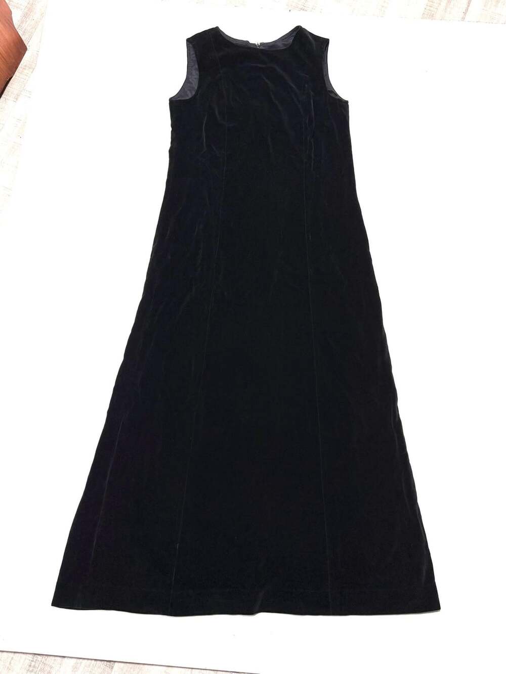 John Meyer Women's 14 Black Velvet Maxi Dress Sleeveless Shift Column Back Zip L